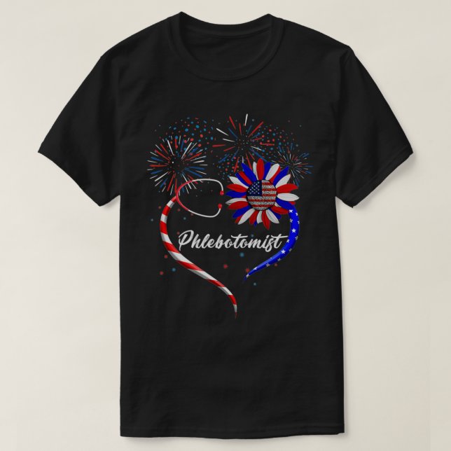 Stetoscope Solros Patriotic Phlebotomist 4th O T Shirt (Design framsida)