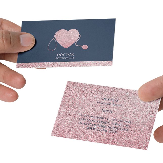 Stetoscope Sparkling Heart Health Visitkort (Navy Stethoscope Sparkling Heart Health Business Card
)