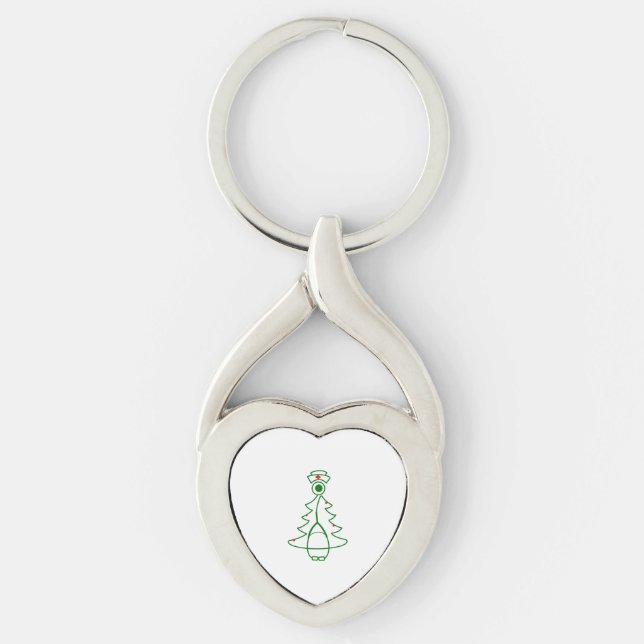 Stetoscope Träd (grönt) Twisted Heart Silverfärgad Nyckelring (Framsidan)