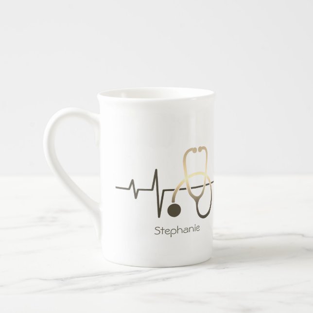 Stetoskop Hjärtklappning Medicinsk Mugg Benporslin Mugg (Vänster)