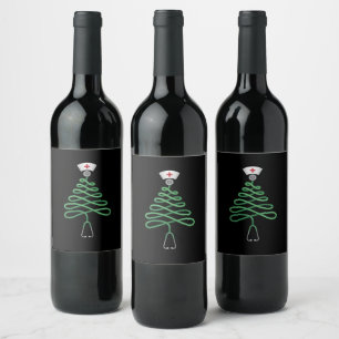 Stetoskop Julgran Sjuksköterska Kläder Xmas Vinflaska Etikett