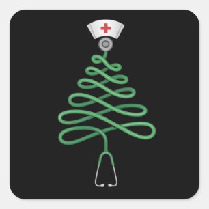 Stetoskop Julgran Sjuksköterska Scrub Xmas Fyrkantigt Klistermärke