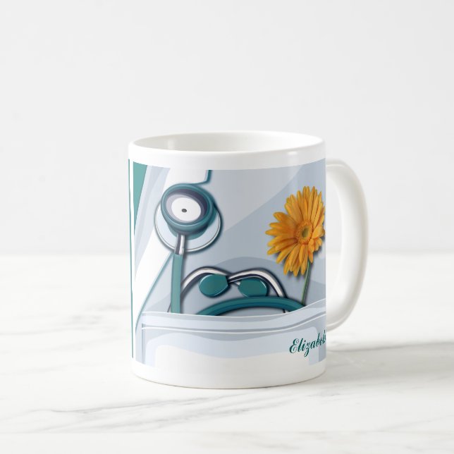 Stetoskop och Daisy Sjukdomsbedömning Gift Kaffemugg (Framsida höger)
