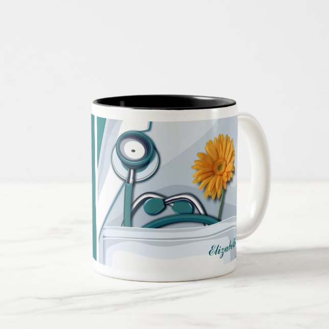 Stetoskop och Daisy Sjukdomsbedömning Gift Kaffemugg (Framsida höger)