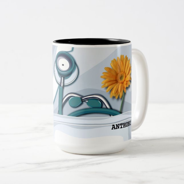 Stetoskop och Daisy Sjukdomsbedömning Gift Mugg (Framsida höger)