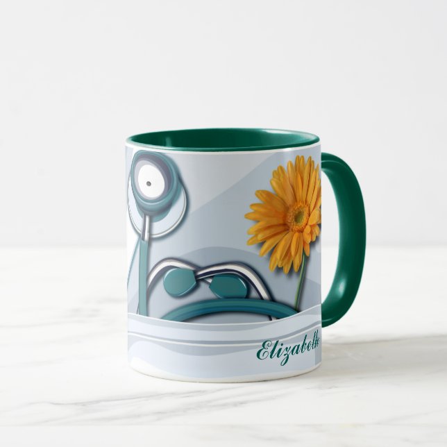 Stetoskop och Daisy Sjukdomsbedömning Gift Mugg (Framsida höger)