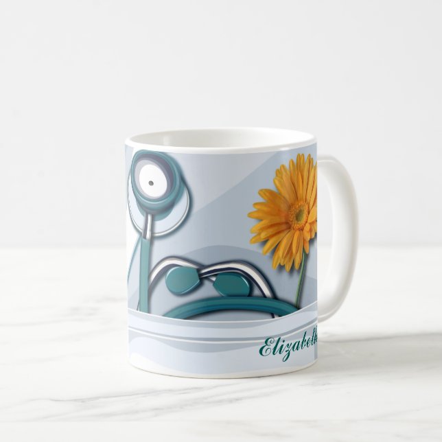 Stetoskop och Daisy Sjukdomsbedömning Gift Mugg (Framsida höger)