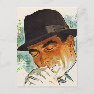 Stetson hatman tänder cigarett vykort