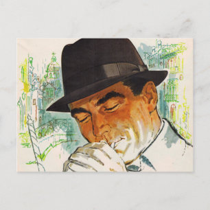Stetson hatt man som tänder en cigarett vykort
