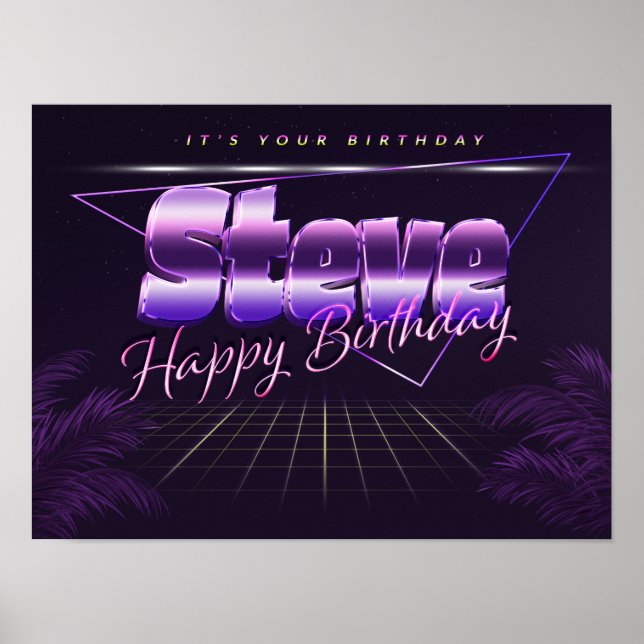Steve Namn Vorname lila retro Poster Geburtstag (Framsidan)