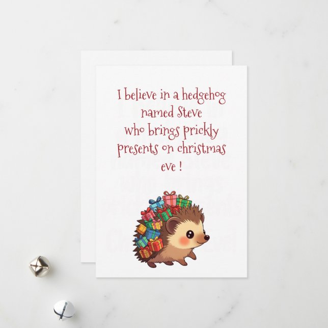 Steve the Hedgehog – Funny Atheist christmas card Julkort (Fram/Back In Situ)