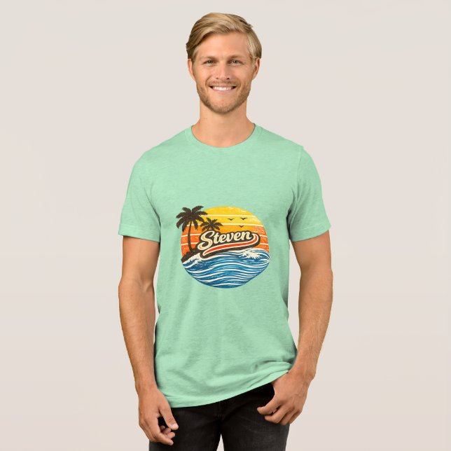 Steven Retro Solnedgång Namn Design T Shirt (Framsida Full)