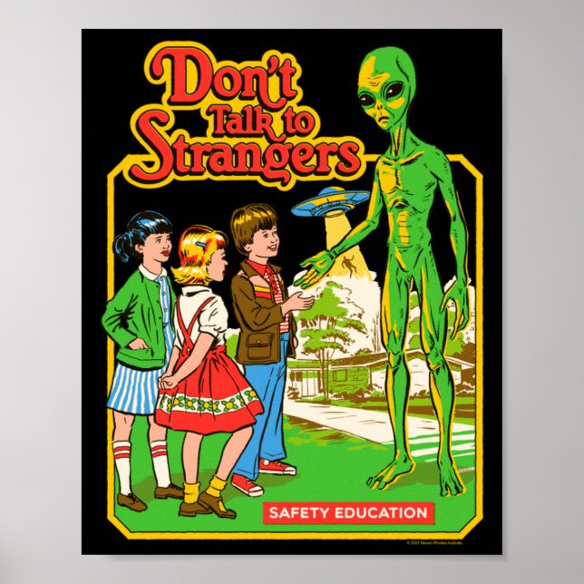Steven Rhodes Prata Inte Med Främlingar Alien Retr Poster (Framsidan)