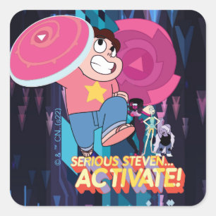 Steven Universe   Seriös Steven... Aktivera! Fyrkantigt Klistermärke
