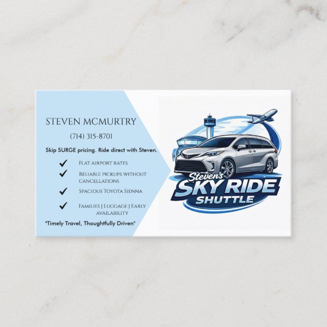 Steven's Sky Ride Shuttle Visitkort (Framsida)