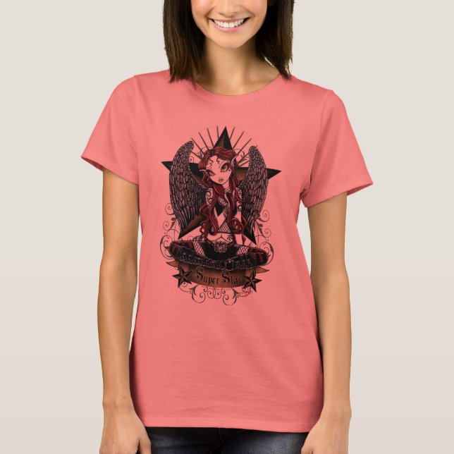 Stevie Toppen Star Angel Ringer Top T Shirt (Framsida)