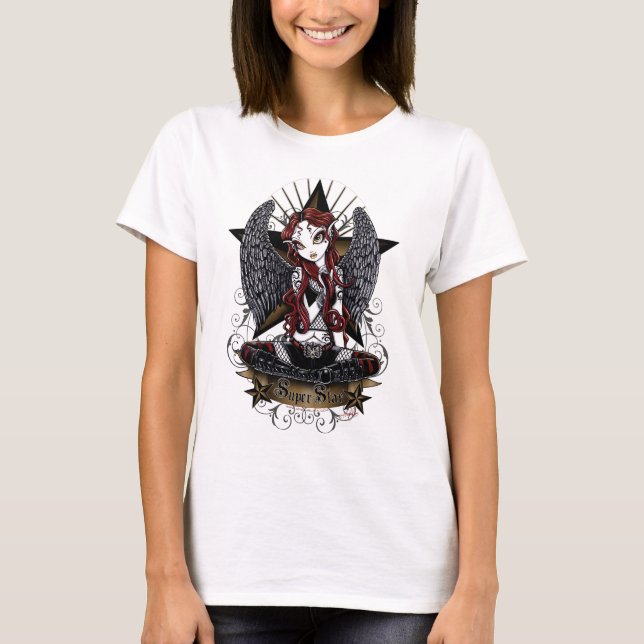 Stevie Toppen Star Angel Ringer Top T Shirt (Framsida)
