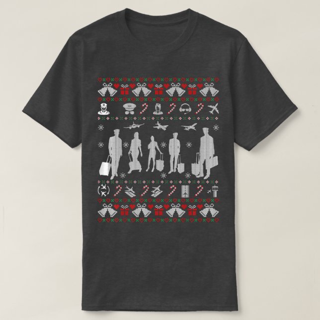 Stewardess Flight Attendant Ugly Christmas Sweater T Shirt (Design framsida)