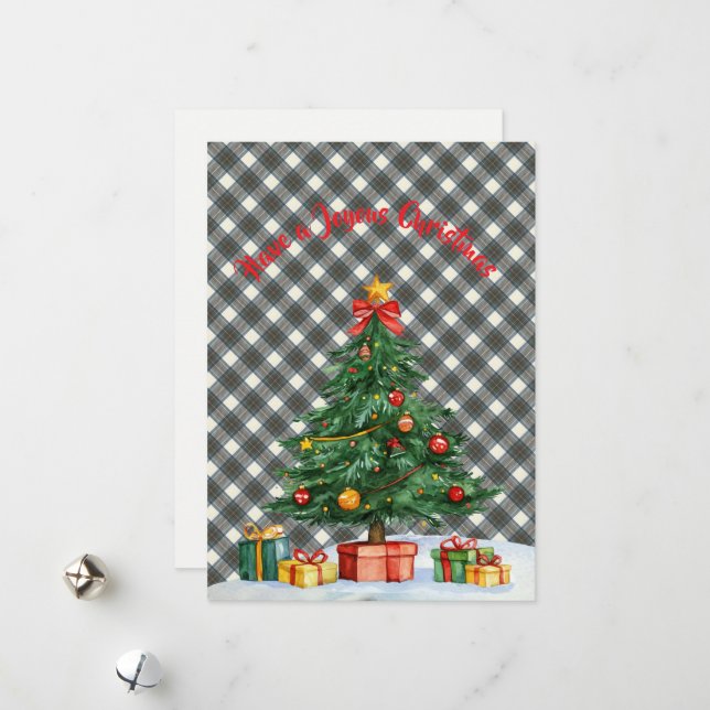 Stewart Blå Klänning Skotsk Klansmönster Jul Julkort (Fram/Back In Situ)