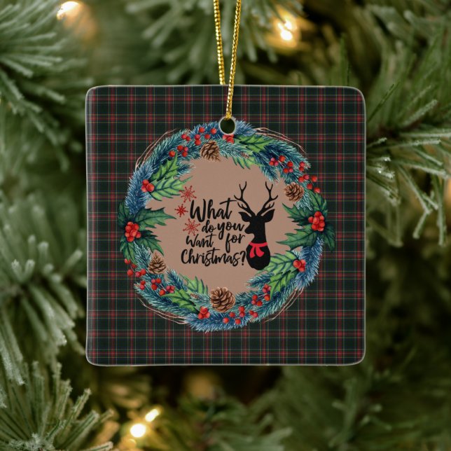 Stewart Black Modern Original Scottish Tartan Julgransprydnad Keramik (Träd)