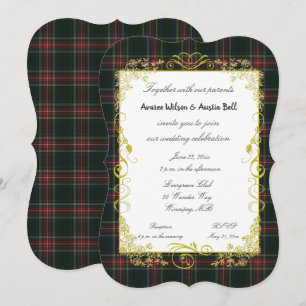 Stewart Black Modern Tartan Med Guldram Inbjudningar