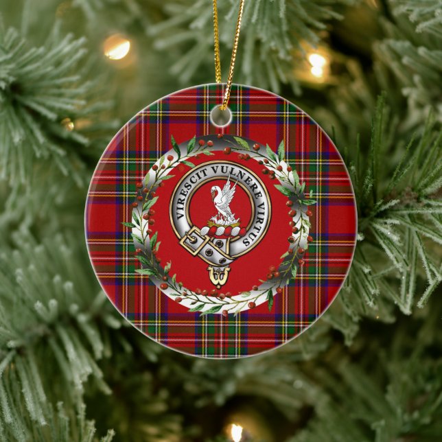 Stewart Clan Badge & Tartan Personalized Xmas Julgransprydnad Keramik (Träd)