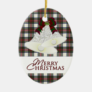 Stewart Dress Klan Tartan och Motto Julgransprydnad Keramik