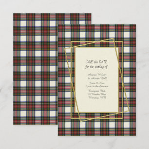 Stewart Dress Modern Tartan med Guld Ram Spara Datumet