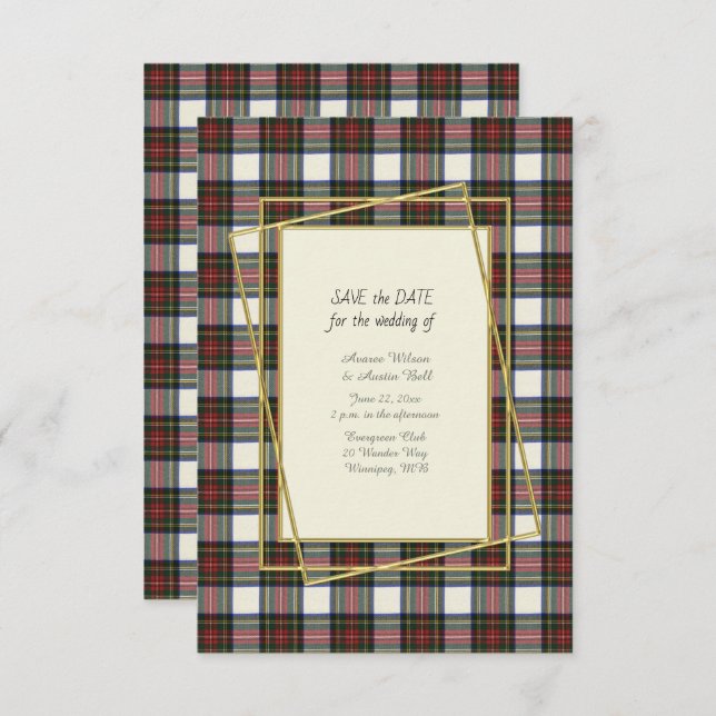 Stewart Dress Modern Tartan med Guld Ram Spara Datumet (Fram/baksida)