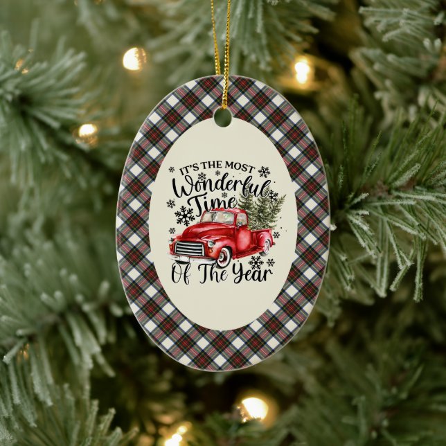Stewart Dress  Tartan Most Wonderful Time Christma Julgransprydnad Keramik (Träd)