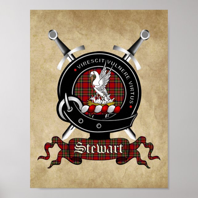 Stewart Klan Badge & Tartan 8.5x11 Poster (Framsidan)