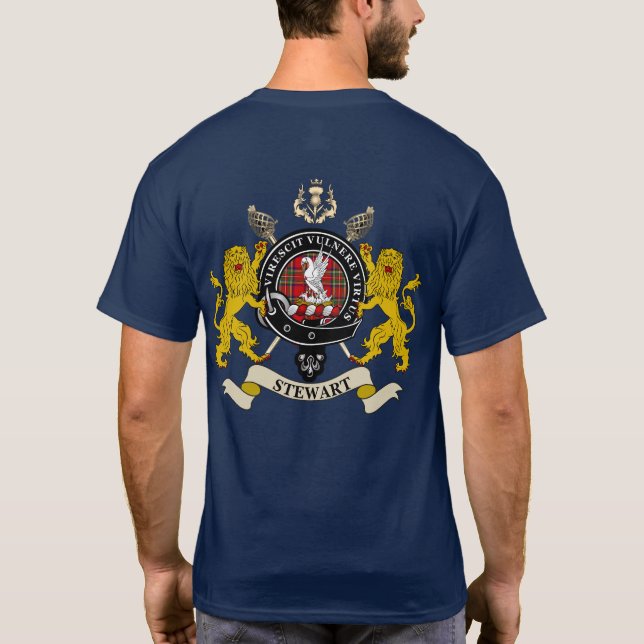 Stewart Klan Badge Tartan & Swords T Shirt (Baksida)