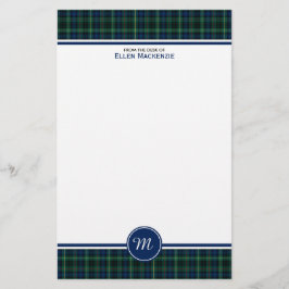 Stewart Klan Hunting Tartan Grönt Plade Monogram Brevpapper