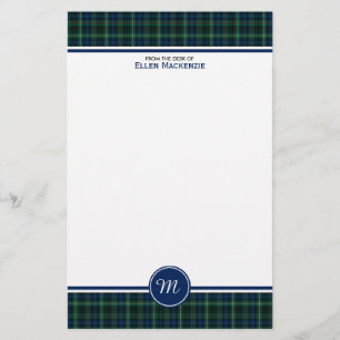 Stewart Klan Hunting Tartan Grönt Plade Monogram Brevpapper