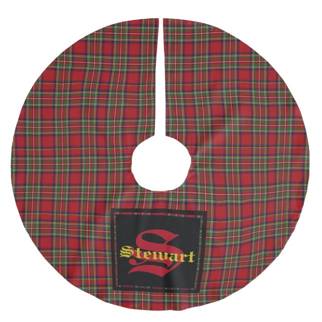 Stewart Royal Tartan Rutmönster Anpassad Monogram  Julgransmatta Borstad Polyester (Framsidan)