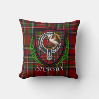 Stewart Scottish Klan Tartan & Vapensköld Kudde