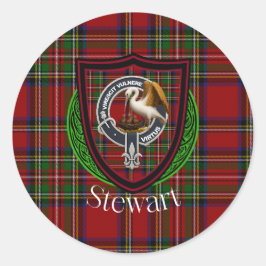 Stewart skotska klanens tartan och vapen runt klistermärke