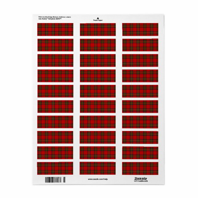 Stewart / Stuart tartan röd grönt plaid Returadress Etikett (Helt Ark)