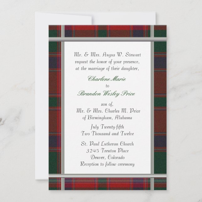 Stewart Tartan Plaid Wedding bjudande Inbjudningar (Framsida)