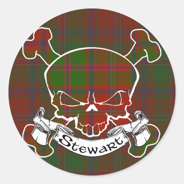 Stewart Tartan Skull Runt Klistermärke (Framsida)