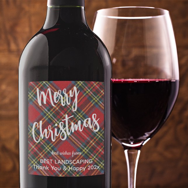 Stewart Tartan White Script, Company Namn Set of 6 Vinflaska Etikett (Skapare uppladdad)