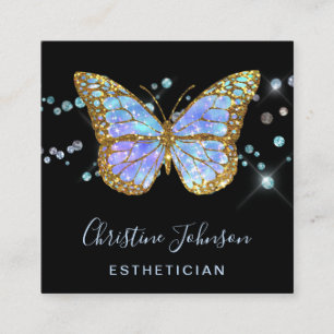 Stheticiska faux glitter blue butterfly-design fyrkantigt visitkort