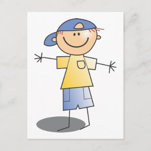 Stick Boy ~ Blue Boll Cap Vykort