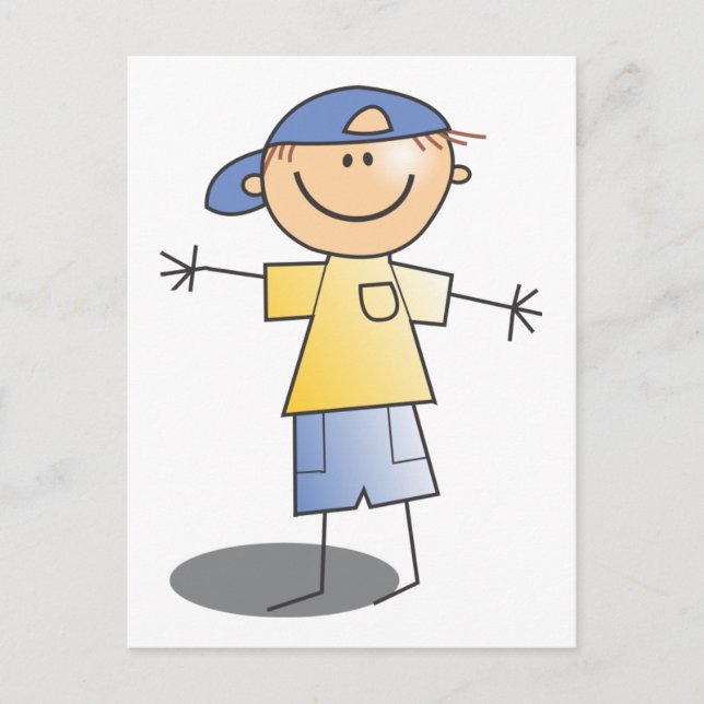 Stick Boy ~ Blue Boll Cap Vykort (Framsida)