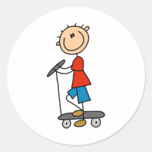 Stick Boy on Scooter Runt Klistermärke