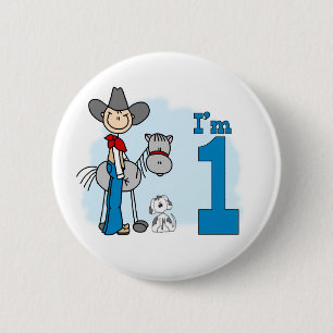 Stick Cowboys 1:a födelsedagstidsknappen Pinback Knapp