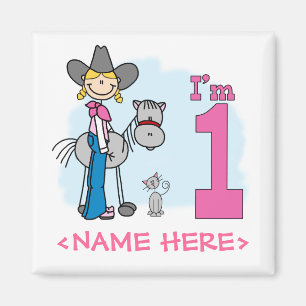 Stick Cowgirl 1:a födelsedagen Magnet