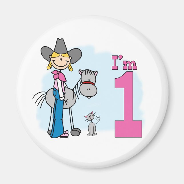 Stick Cowgirl 1st Birthday Magnet (Framsidan)