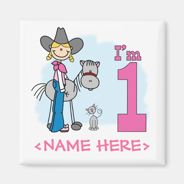 Stick Cowgirl 1st Birthday Magnet (Framsidan)
