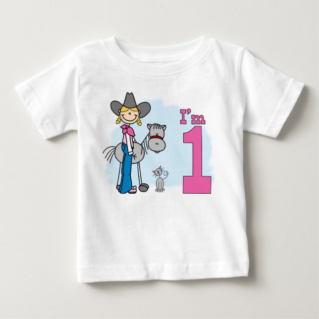Stick Cowgirl 1st Birthday Tee Shirt (Framsida)